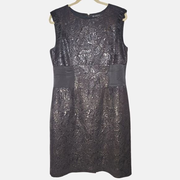 Antonio Melani Dress Brocade Jacquard Sleeveless Short Silk Metallic Black‎ 14 - Picture 1 of 13